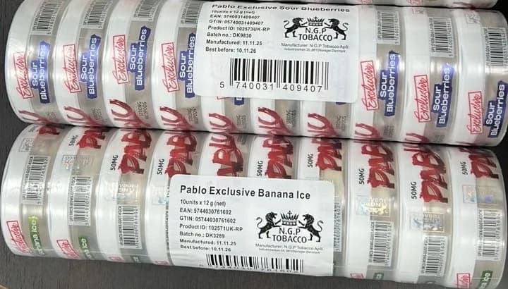Batch label on a carton showing batch number, GTIN barcode and best-before date