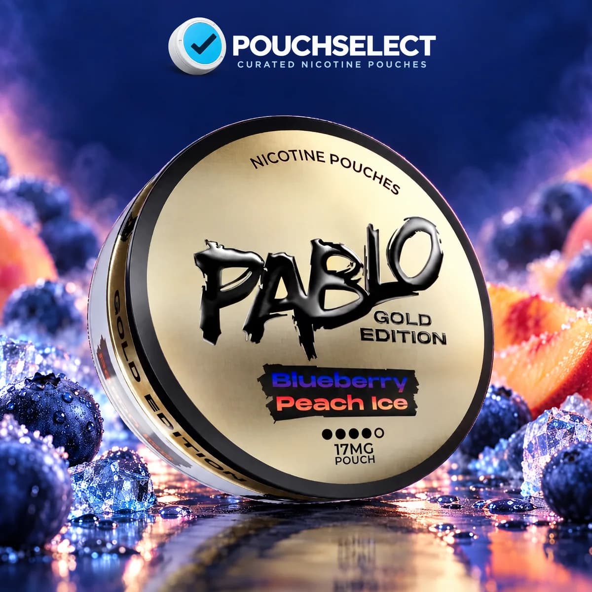 Pablo Blueberry Peach Ice Gold Edition can