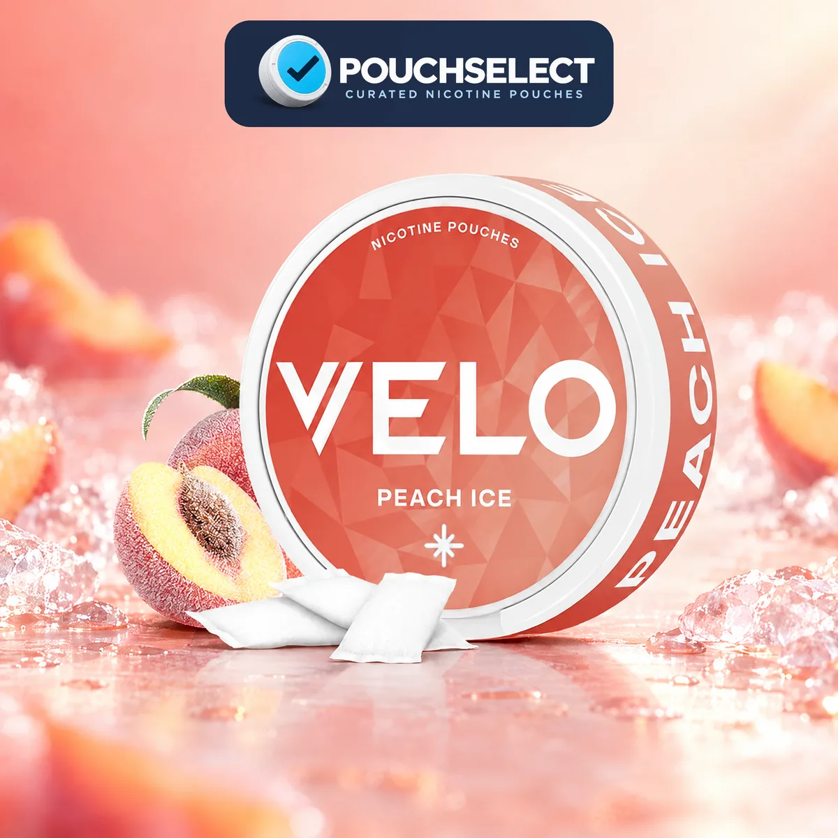 VELO Peach Ice Mini nicotine pouches can